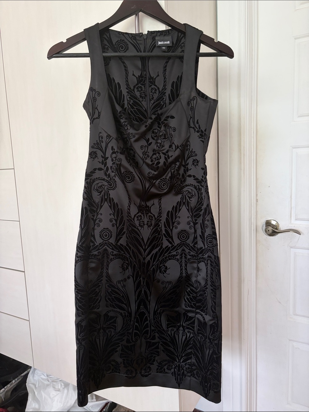 Just Cavalli Black Velvet-Flocked Midi Slip Dress